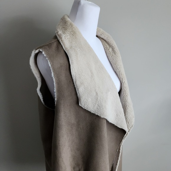 Vegan Suede Vest Womens Large Sherpa‎ Faux Sleeveless Jacket Wrap Boho Ethical - Picture 7 of 16